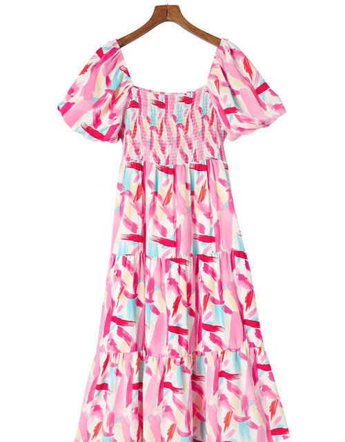 Load image into Gallery viewer, Printed Square Neck Tied Smocked Dress
