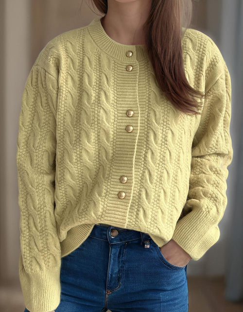 Load image into Gallery viewer, Cable-Knit Round Neck Long Sleeve Cardigan
