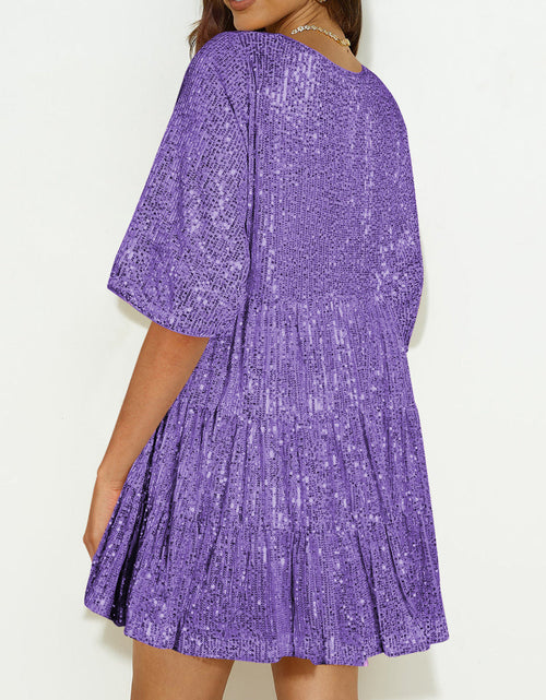 Load image into Gallery viewer, Sequin Round Neck Half Sleeve Mini Dress
