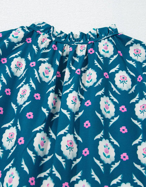 Load image into Gallery viewer, Printed Tie Neck Ruffled Cap Sleeve Dress
