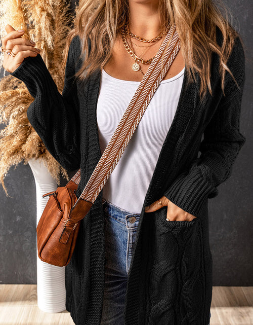 Load image into Gallery viewer, Cable-Knit Dropped Shoulder Slit Cardigan
