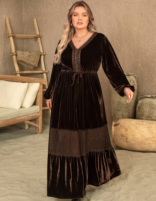 Load image into Gallery viewer, Plus Size V-Neck Balloon Sleeve Maxi Dress
