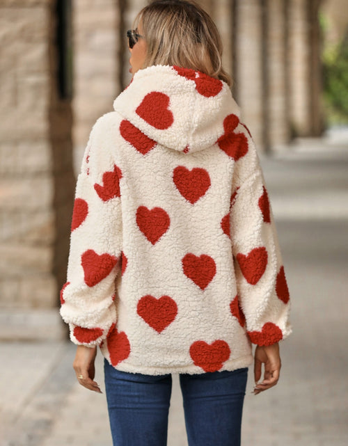 Load image into Gallery viewer, Fuzzy Heart Pocketed Dropped Shoulder Hoodie
