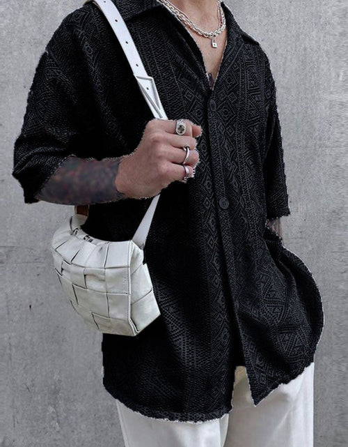 Load image into Gallery viewer, Men's Full Size Lace Half Sleeve Button Down Shirt Plus Size
