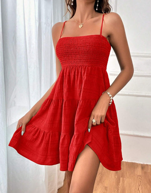 Load image into Gallery viewer, Smocked Tiered Sleeveless Mini Dress
