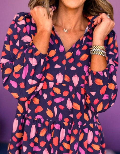 Load image into Gallery viewer, Printed Notched Long Sleeve Dress
