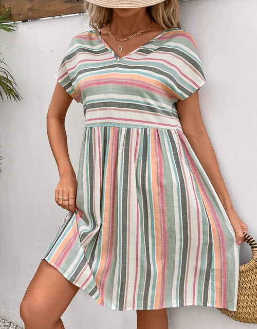 Load image into Gallery viewer, Striped V-Neck Short Sleeve Dress
