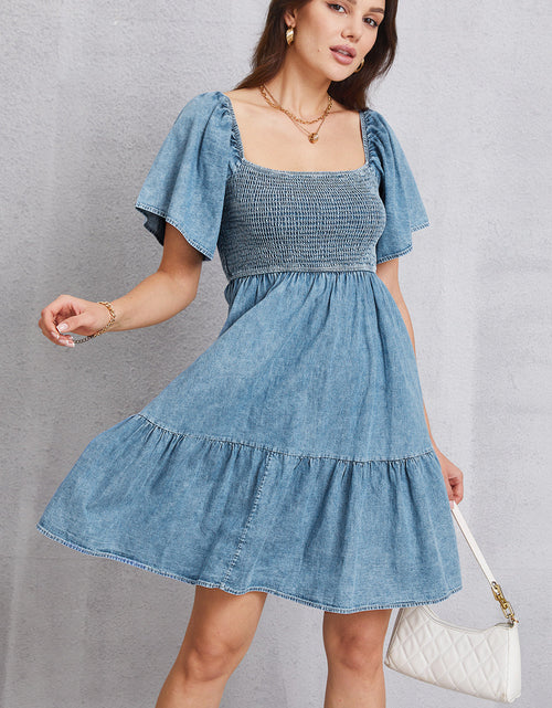 Load image into Gallery viewer, Smocked Square Neck Mini Denim Dress
