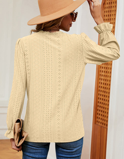 Load image into Gallery viewer, Eyelet V-Neck Flounce Sleeve T-Shirt
