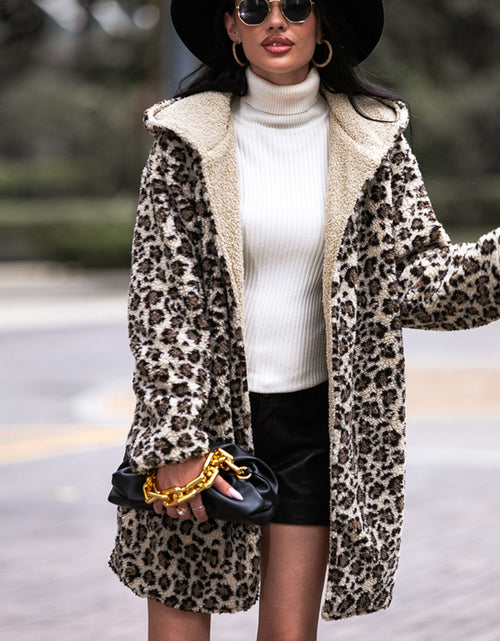 Load image into Gallery viewer, Shiny Leopard Hooded Coat with Pockets

