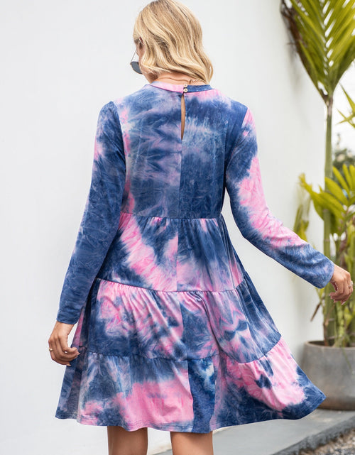 Load image into Gallery viewer, Ivy Lane Tie-Dye Round Neck Long Sleeve Tiered Dress
