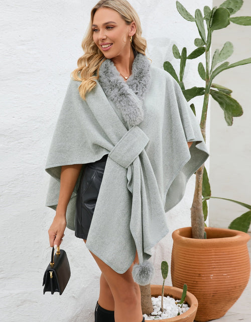 Load image into Gallery viewer, Fuzzy Trim Open Front Poncho
