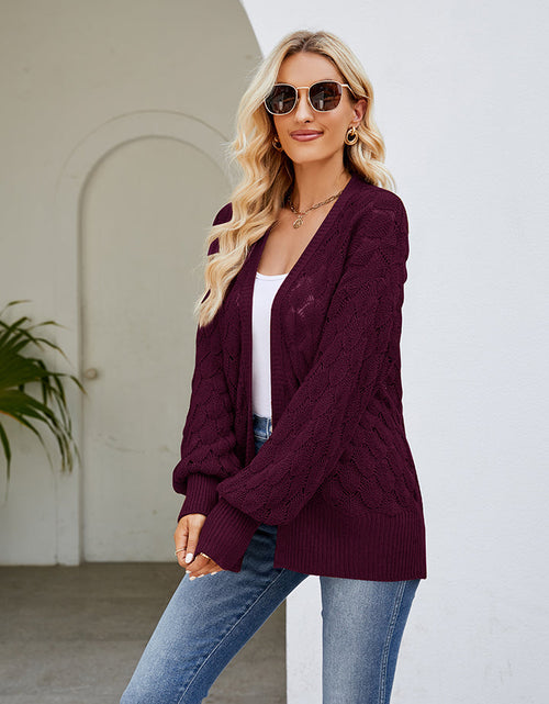 Load image into Gallery viewer, Openwork Open Front Lantern Sleeve Cardigan
