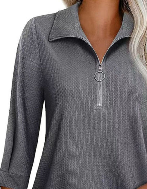Load image into Gallery viewer, Half Zip Collared Neck Three-Quarter Sleeve T-Shirt
