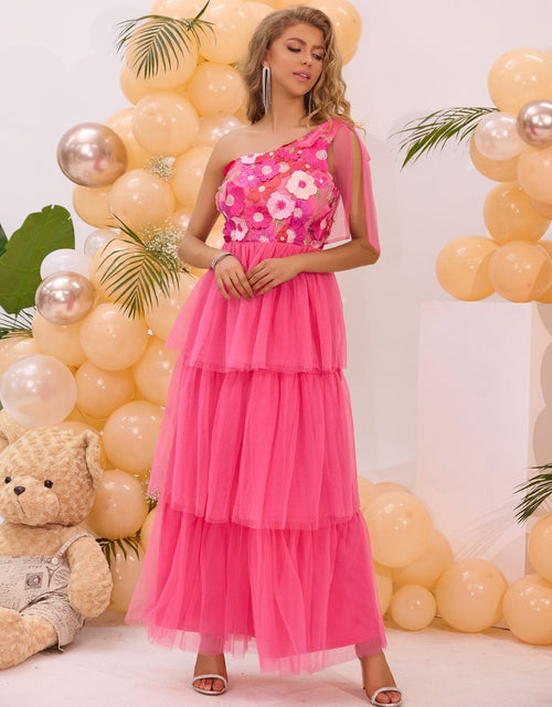 Load image into Gallery viewer, Embroidered Layered Single Shoulder Midi Dress
