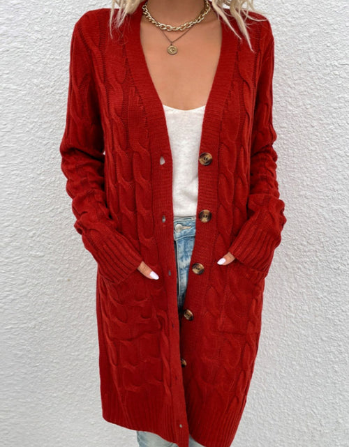 Load image into Gallery viewer, Cable-Knit Button Down Cardigan with Pockets
