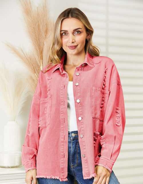Load image into Gallery viewer, Distressed Raw Hem Denim Jacket
