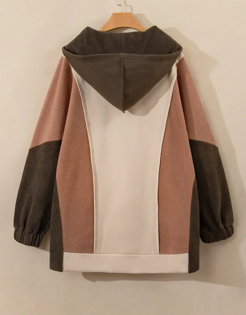 Load image into Gallery viewer, Plus Size Color Block Long Sleeve Hoodie
