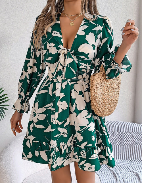 Load image into Gallery viewer, Tied Ruffled Printed Long Sleeve Dress
