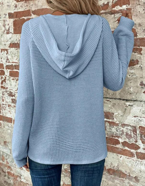 Load image into Gallery viewer, Waffle Knit Long Sleeve Drawstring Hooded Top
