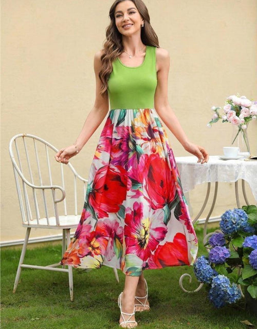 Load image into Gallery viewer, Printed Round Neck Sleeveless Dress
