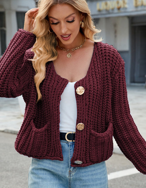 Load image into Gallery viewer, Round Neck Button Up Cardigan with Pockets

