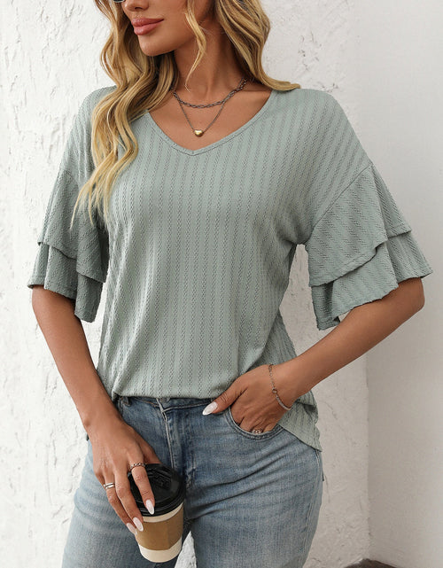 Load image into Gallery viewer, Mandy V-Neck Ruffle Half Sleeve Top
