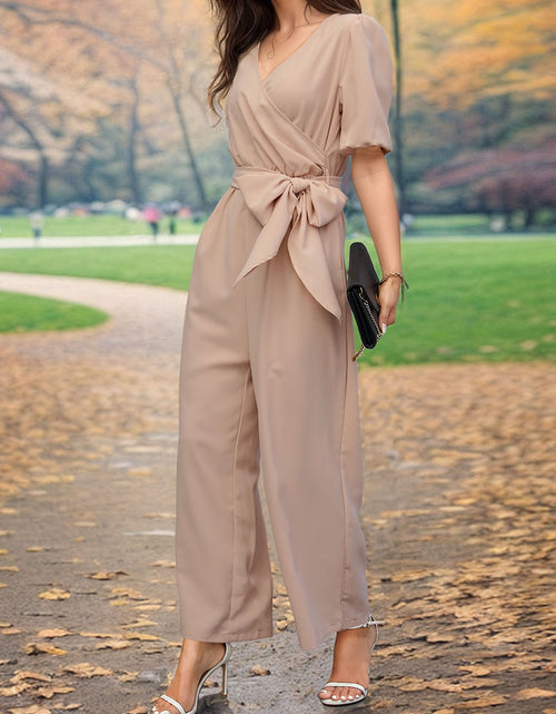 Load image into Gallery viewer, Perfee Tied Short Sleeve Wide Leg Jumpsuit
