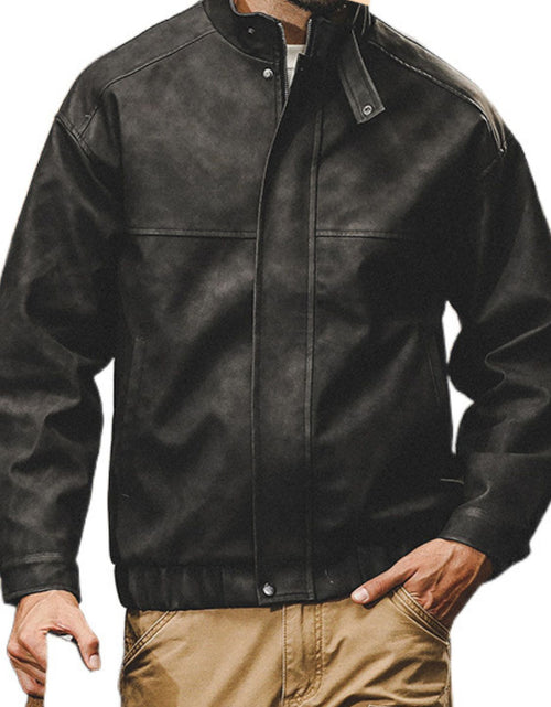 Load image into Gallery viewer, Men's Plus Size Zip Up Stand Collar Biker Jacket

