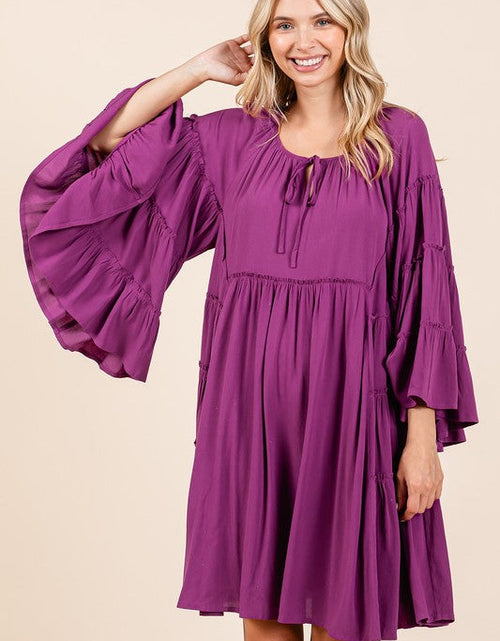 Load image into Gallery viewer, Mittoshop Frill Tie Neck Bell Sleeve Dress
