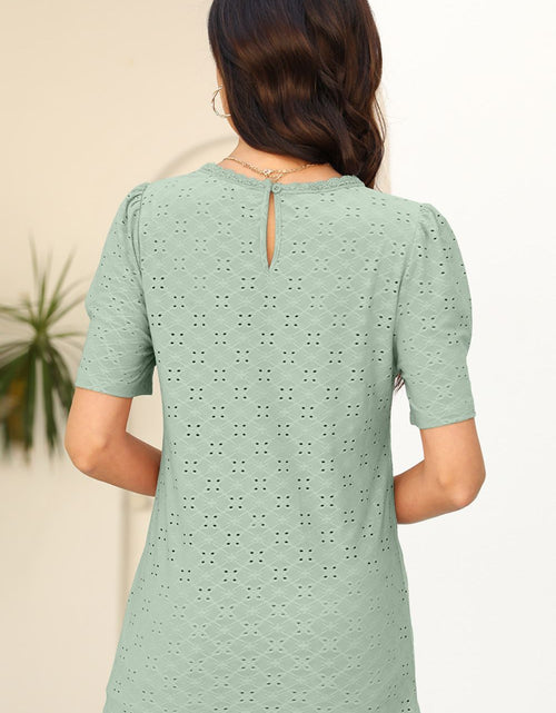 Load image into Gallery viewer, Eyelet Round Neck Short Sleeve T-Shirt
