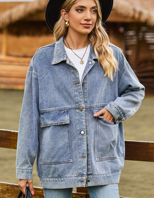 Load image into Gallery viewer, Dropped Shoulder Denim Jacket with Pockets
