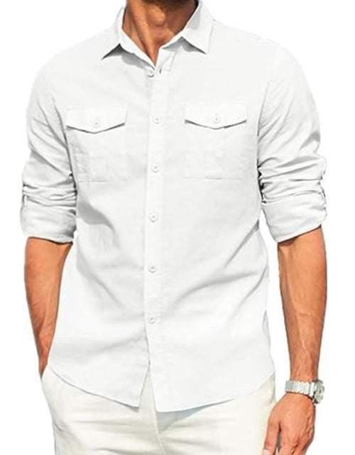Load image into Gallery viewer, Men's Plus Size Button Down Collared Neck Long Sleeve Shirt
