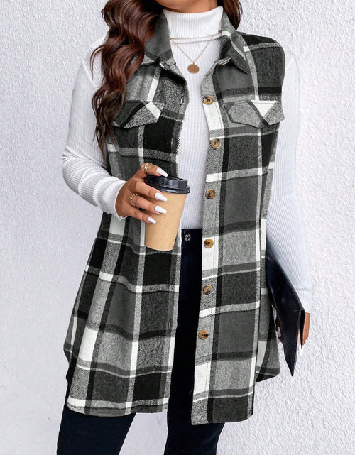 Load image into Gallery viewer, Honey Plus Size Pocketed Plaid Button Up Vest Coat
