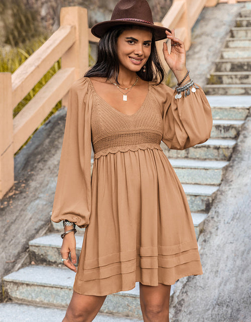Load image into Gallery viewer, Crochet V-Neck Balloon Sleeve Dress
