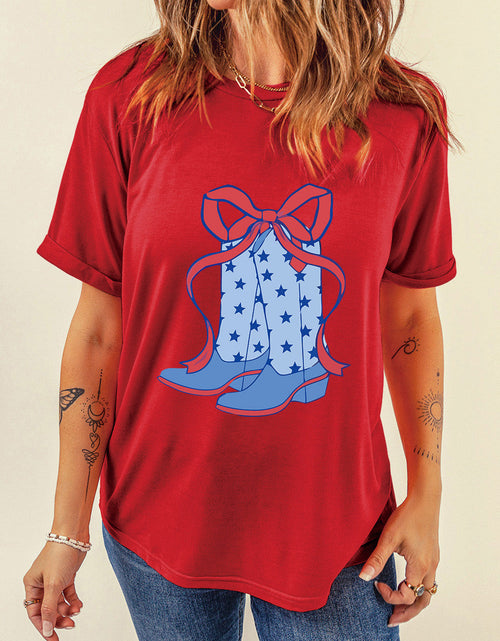 Load image into Gallery viewer, Boot Graphic Round Neck Short Sleeve T-Shirt
