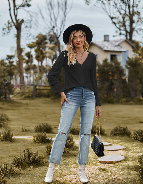 Load image into Gallery viewer, V-Neck Flounce Sleeve Blouse

