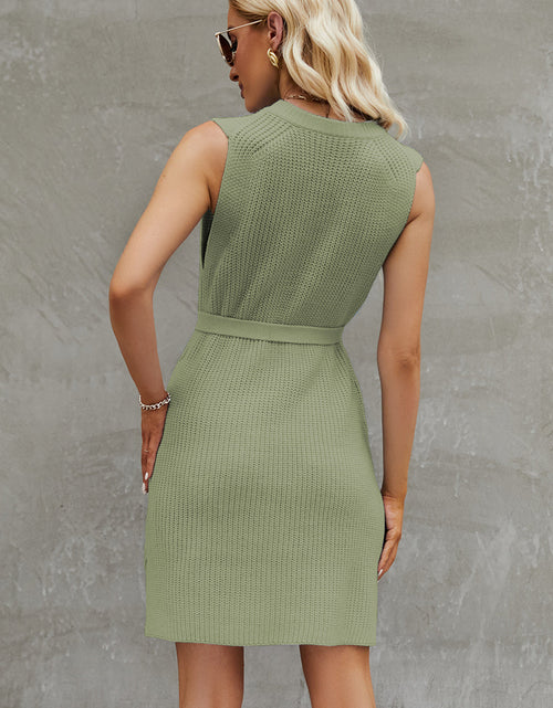 Load image into Gallery viewer, Tied Round Neck Sleeveless Sweater Dress

