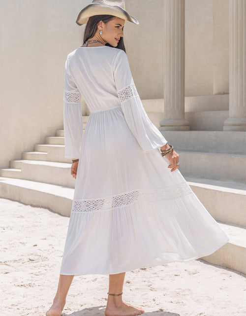Load image into Gallery viewer, Tie Neck Balloon Sleeve Midi Dress
