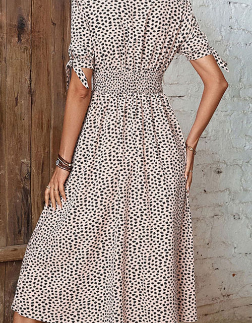 Load image into Gallery viewer, Perfee Animal Print Button Front V-Neck Tied Dress
