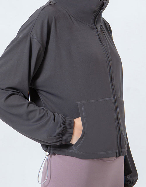 Load image into Gallery viewer, Drawstring Zip Up Dropped Shoulder Active Outerwear
