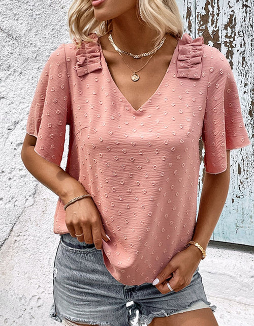 Load image into Gallery viewer, Perfee Swiss Dot Shoulder Detail V-Neck Blouse
