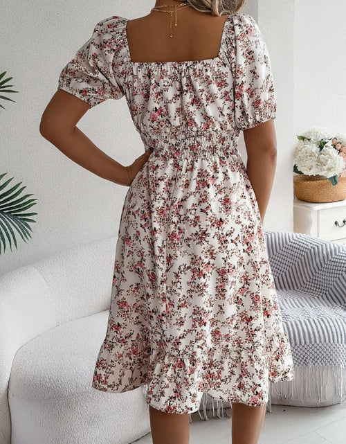 Load image into Gallery viewer, Ruffled Hem Floral Puff Sleeve Dress
