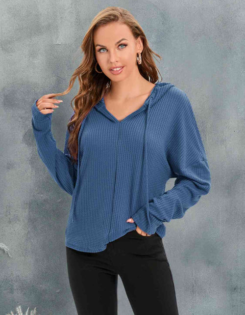 Load image into Gallery viewer, Waffle-Knit Drawstring Drop Shoulder Hoodie
