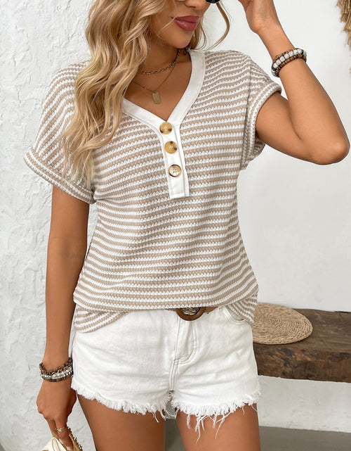 Load image into Gallery viewer, Striped V-Neck Short Sleeve T-Shirt
