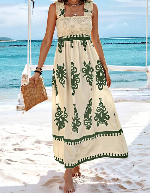 Load image into Gallery viewer, Smocked Printed Wide Strap Maxi Dress
