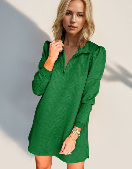 Load image into Gallery viewer, Double Take Textured Quarter Zip Long Sleeve Dress

