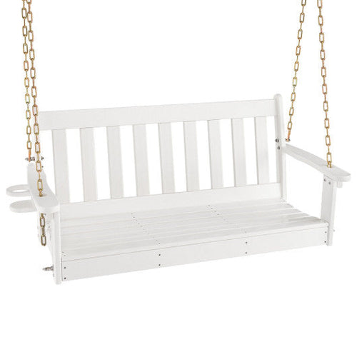 Load image into Gallery viewer, 54 Inch HDPE Patio Porch Swing with Cup Holder-White

