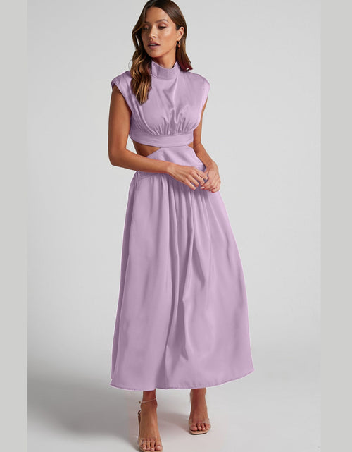 Load image into Gallery viewer, Cutout Mock Neck Sleeveless Ruched Dress
