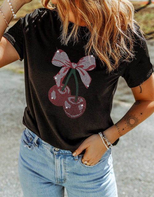 Load image into Gallery viewer, Cherry Graphic Round Neck Short Sleeve T-Shirt

